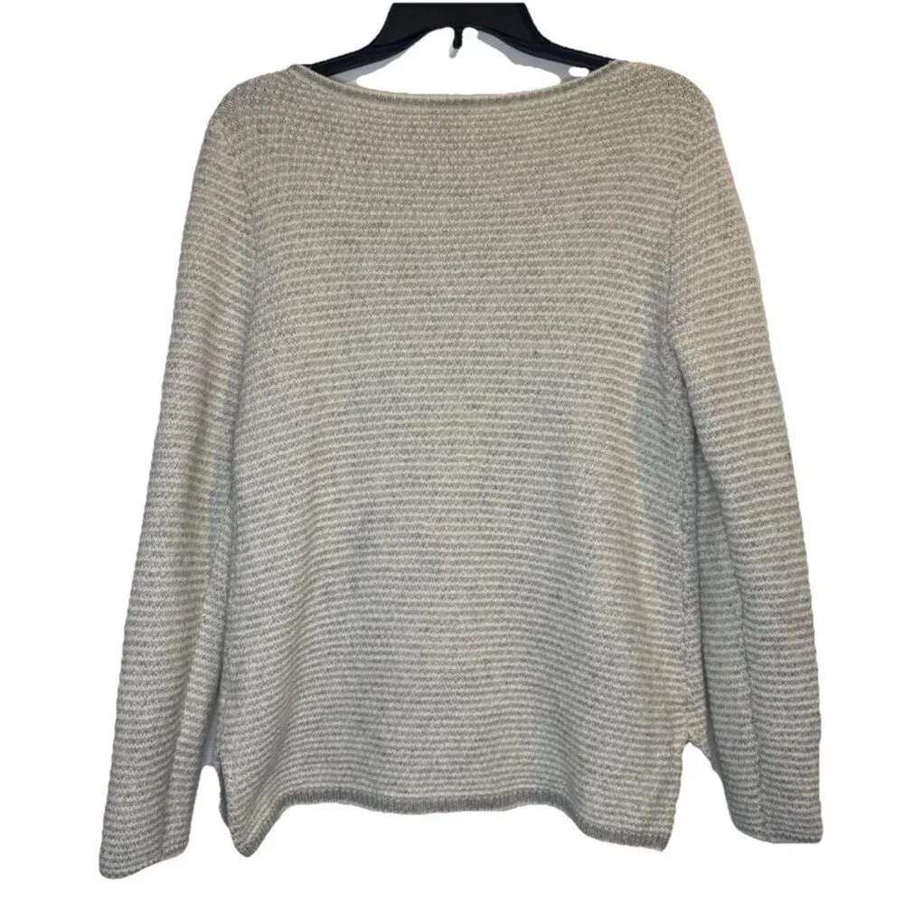 J. Crew Women’s Gray Striped Merino Wool Blend Crew Neck Sweater‎ Top Sz Large